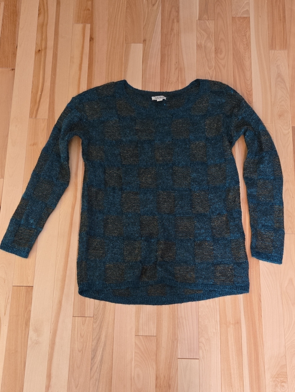 Women's Teal and Charcoal Check Knit Sweater Lucky Brand Size Small